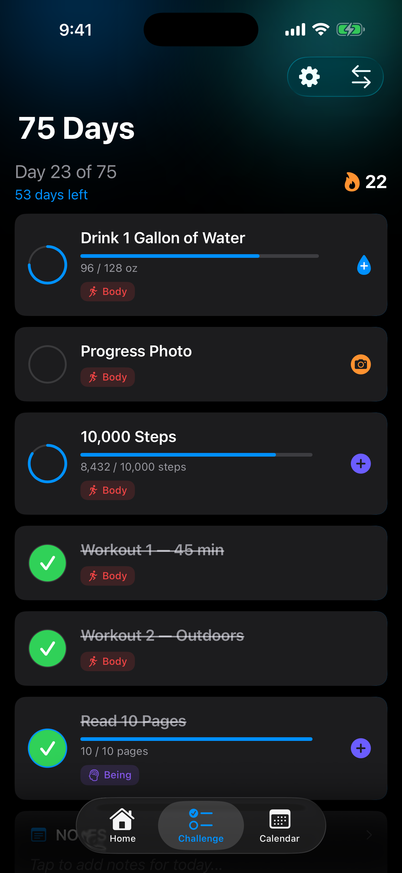FlexChallenge daily task list, day 23 of 75