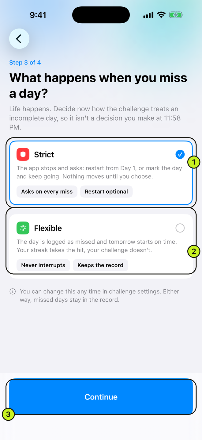 Step 3 of 4 choosing between Strict and Flexible mode
