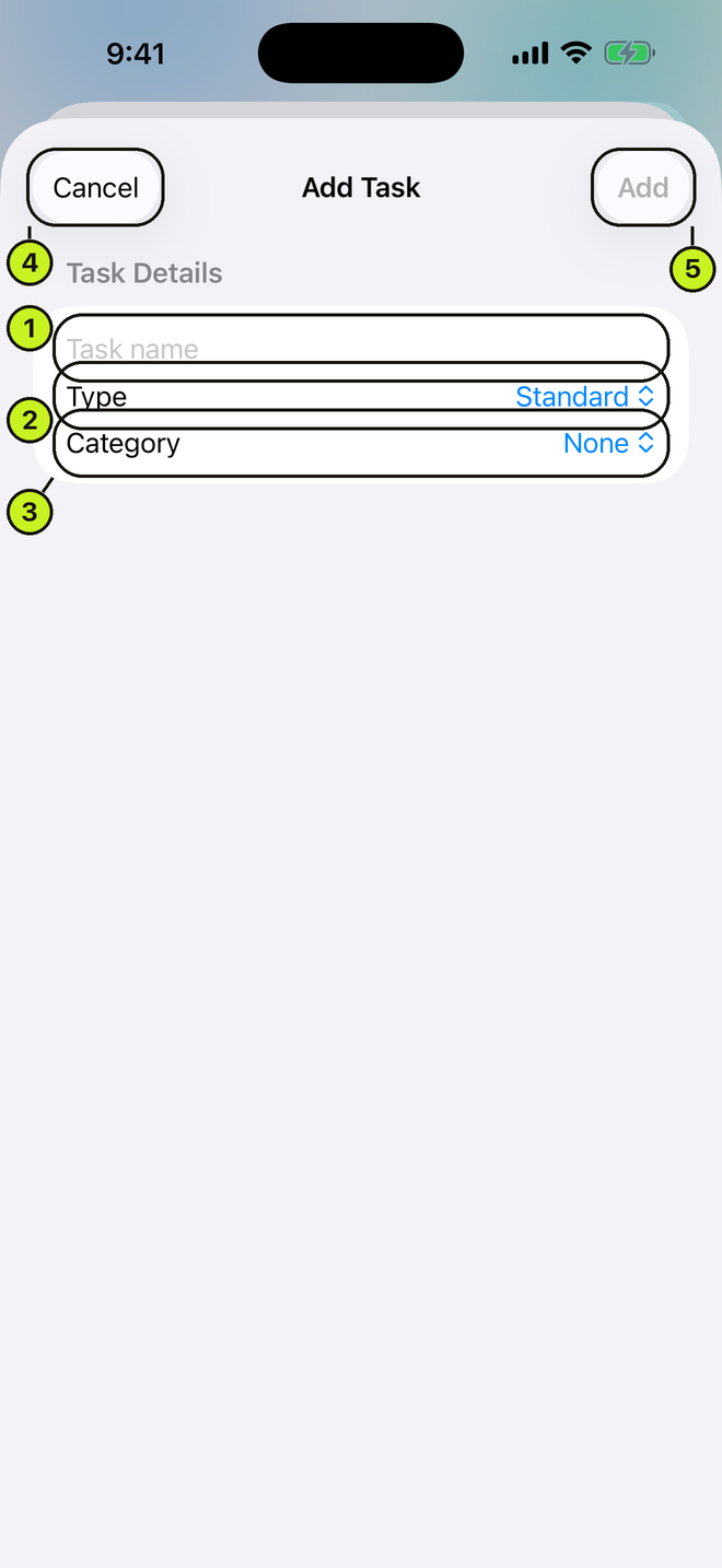 Add Task sheet with task detail fields
