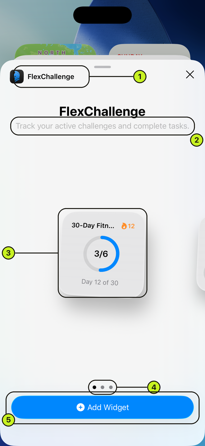 FlexChallenge in the iOS widget gallery showing the small widget preview